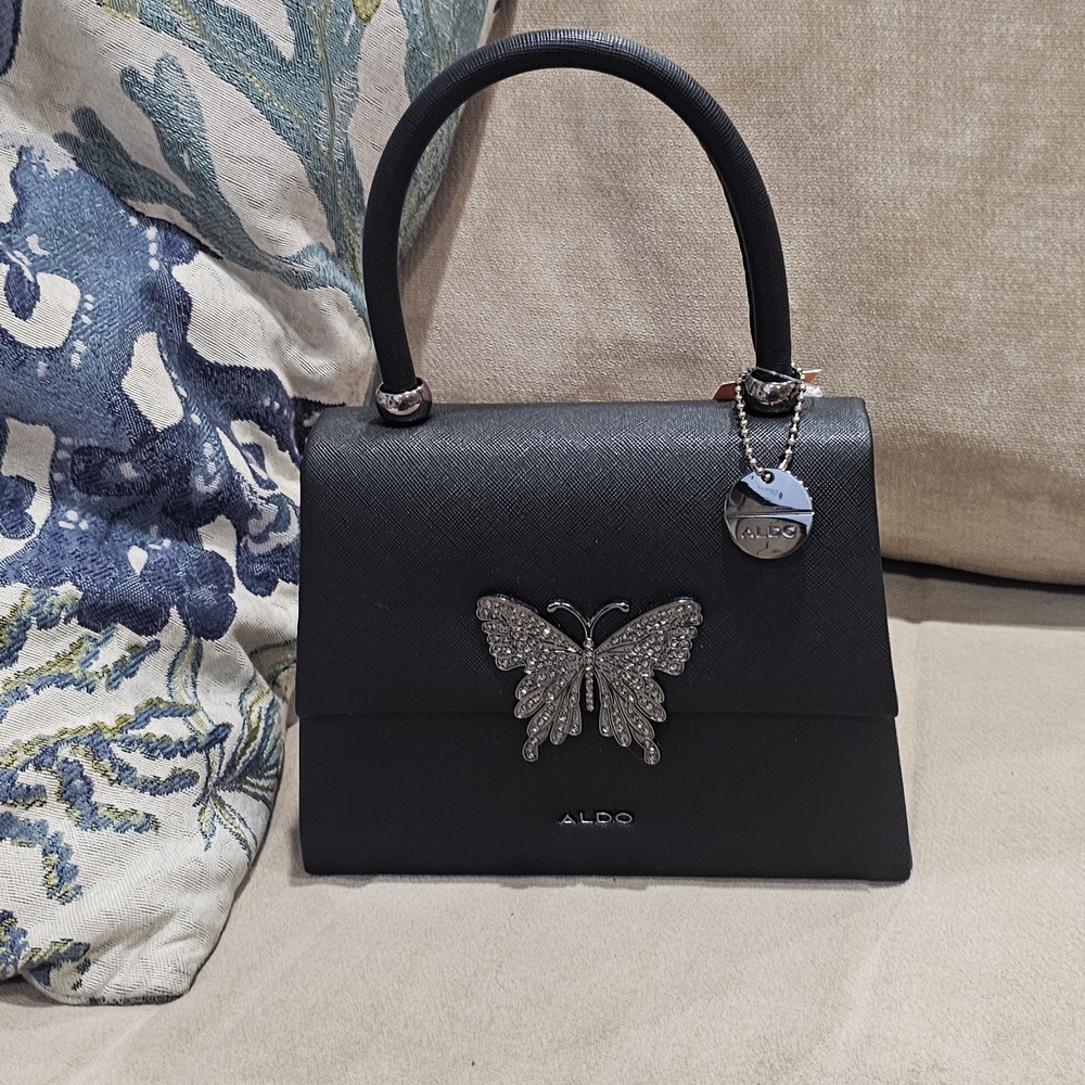 ALDO Black Satchel with Silver Butterfly Accent